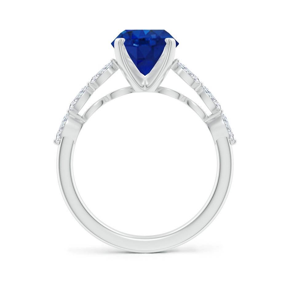 10x8mm AAA Oval Blue Sapphire Engagement Ring with Marquise Diamonds in 18K White Gold side 199