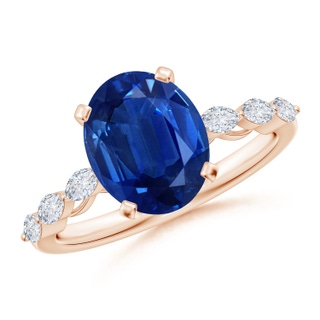 10x8mm AAA Oval Blue Sapphire Engagement Ring with Marquise Diamonds in Rose Gold