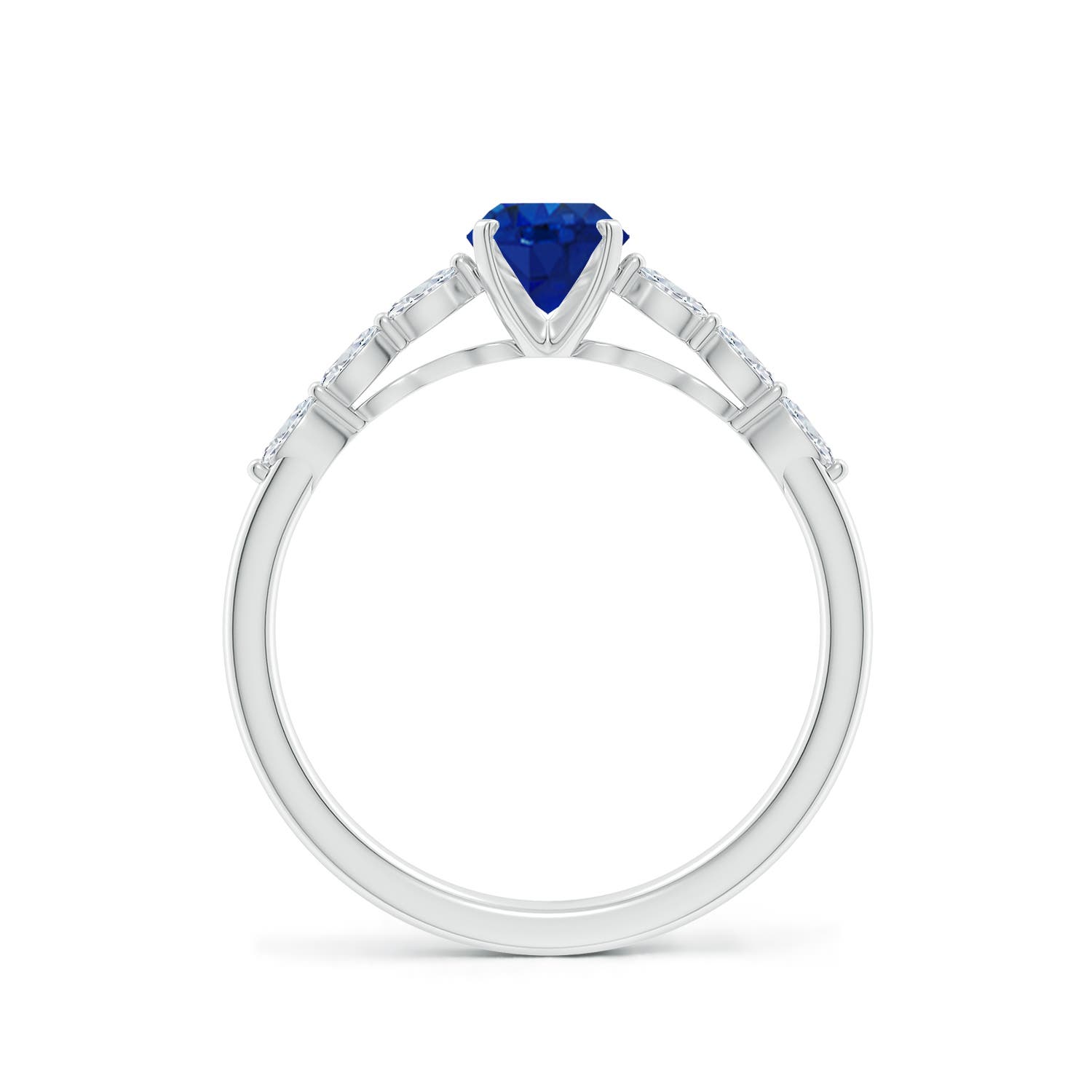 7x5mm AAA Oval Blue Sapphire Engagement Ring with Marquise Diamonds in P950 Platinum - side 2