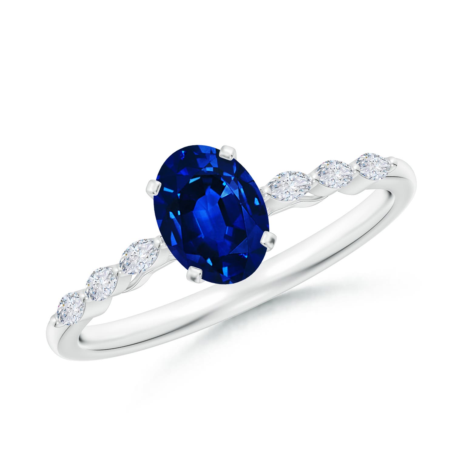 7x5mm AAAA Oval Blue Sapphire Engagement Ring with Marquise Diamonds in P950 Platinum
