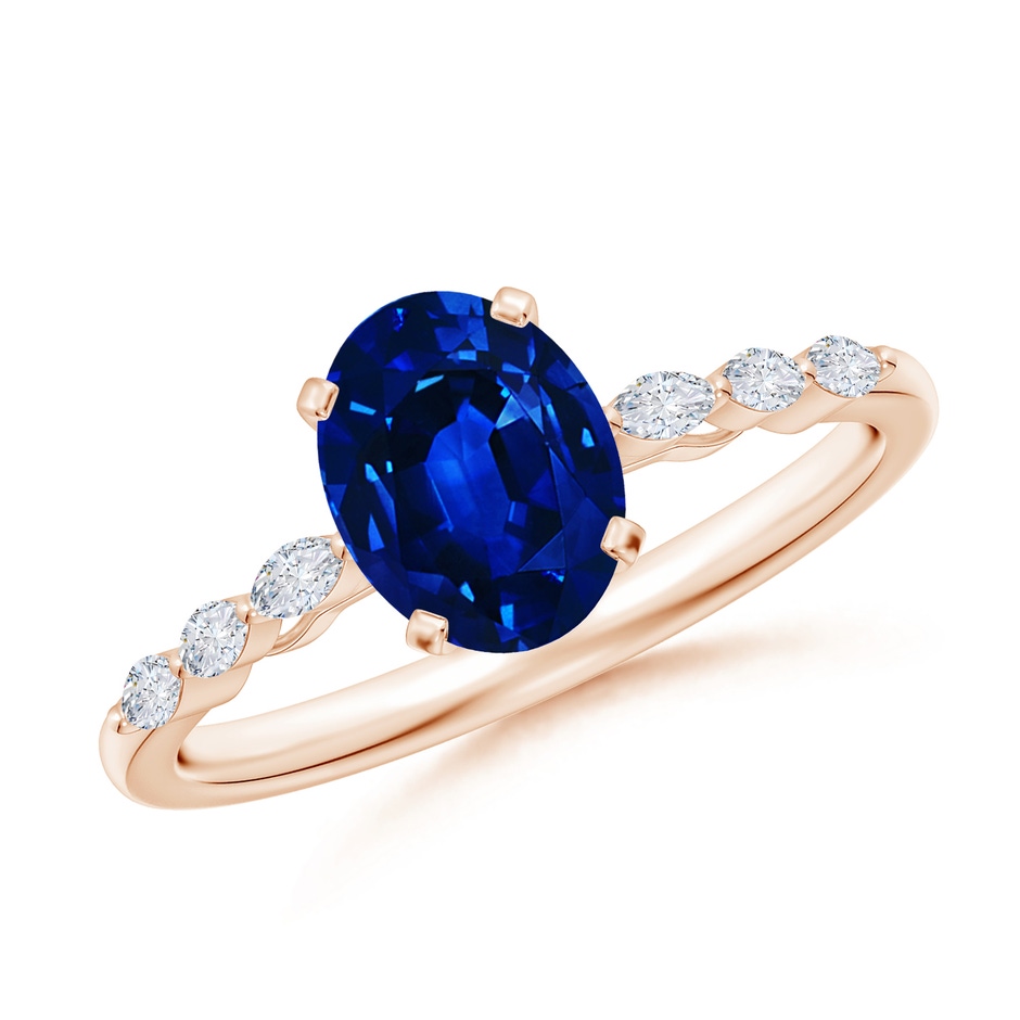 8x6mm AAAA Oval Blue Sapphire Engagement Ring with Marquise Diamonds in Rose Gold 