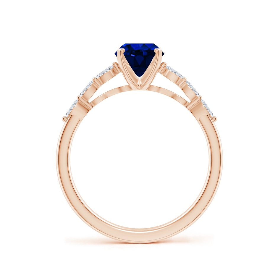 8x6mm AAAA Oval Blue Sapphire Engagement Ring with Marquise Diamonds in Rose Gold side 199