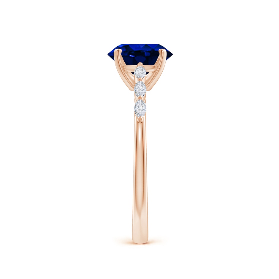 8x6mm AAAA Oval Blue Sapphire Engagement Ring with Marquise Diamonds in Rose Gold side 299