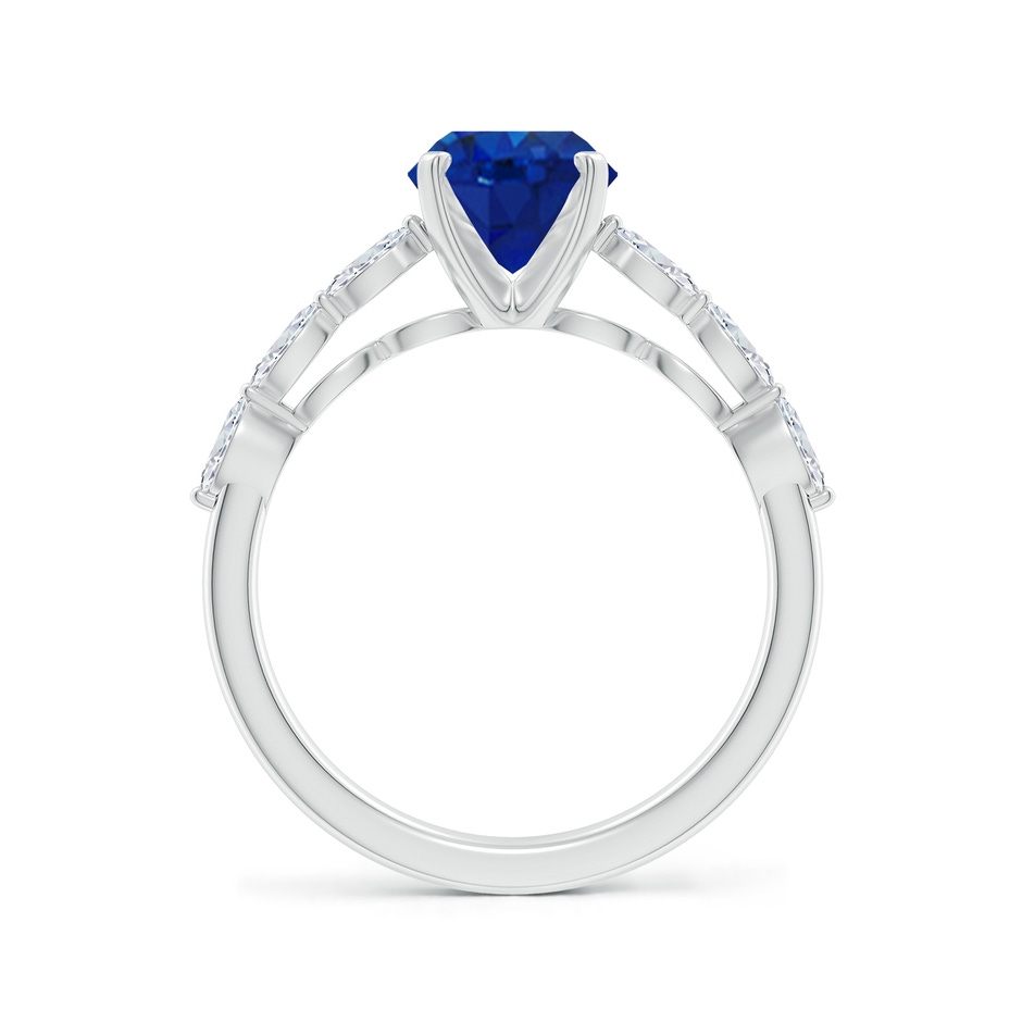 9x7mm AAA Oval Blue Sapphire Engagement Ring with Marquise Diamonds in White Gold side 199