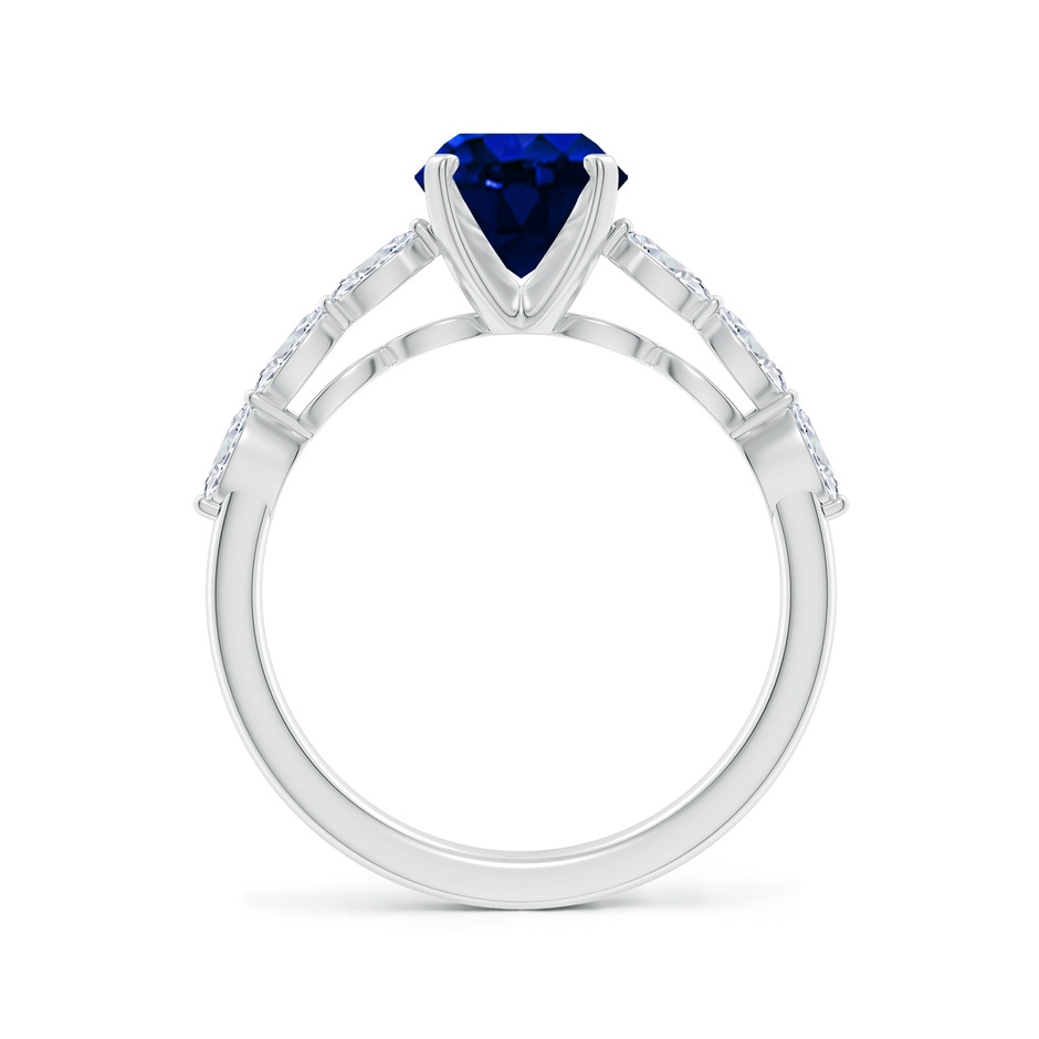 9x7mm Lab-Grown Oval Blue Sapphire Engagement Ring with Marquise Diamonds in White Gold side 199