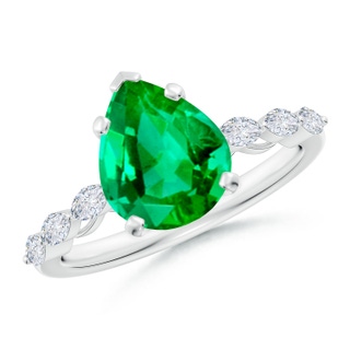 10x8mm AAA Pear Emerald Engagement Ring with Marquise Diamonds in P950 Platinum