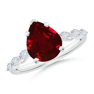 10x8mm AAAA Pear Ruby Engagement Ring with Marquise Diamonds in P950 Platinum