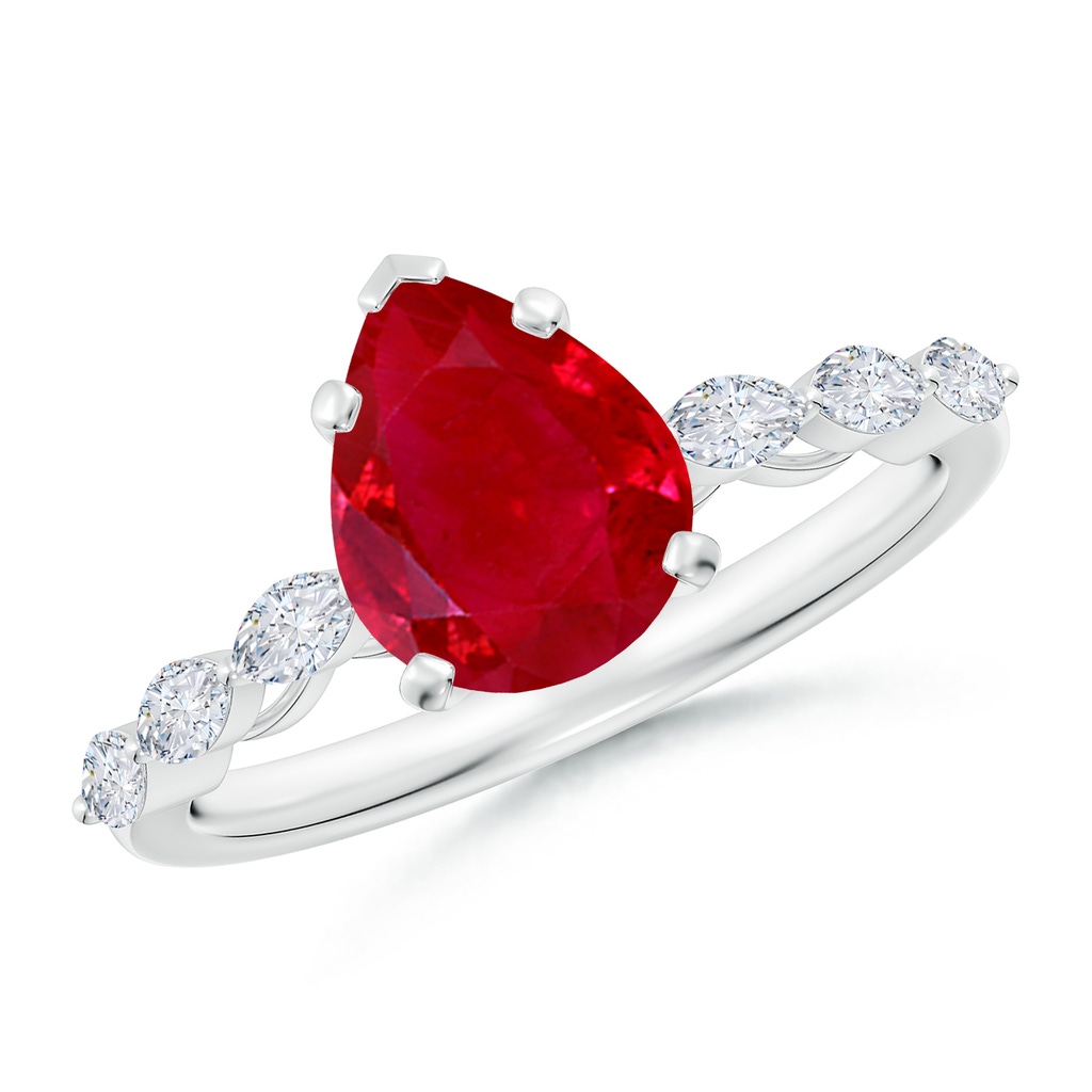 9x7mm AAA Pear Ruby Engagement Ring with Marquise Diamonds in White Gold
