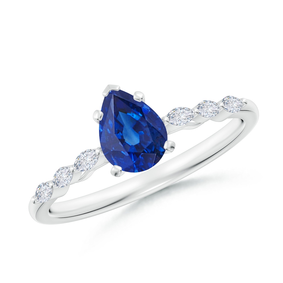 7x5mm AAA Pear Blue Sapphire Engagement Ring with Marquise Diamonds in White Gold 