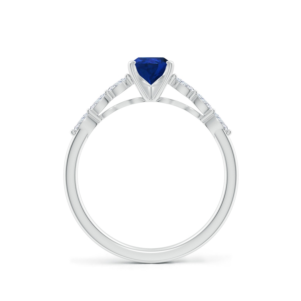 7x5mm AAA Pear Blue Sapphire Engagement Ring with Marquise Diamonds in White Gold - side 199
