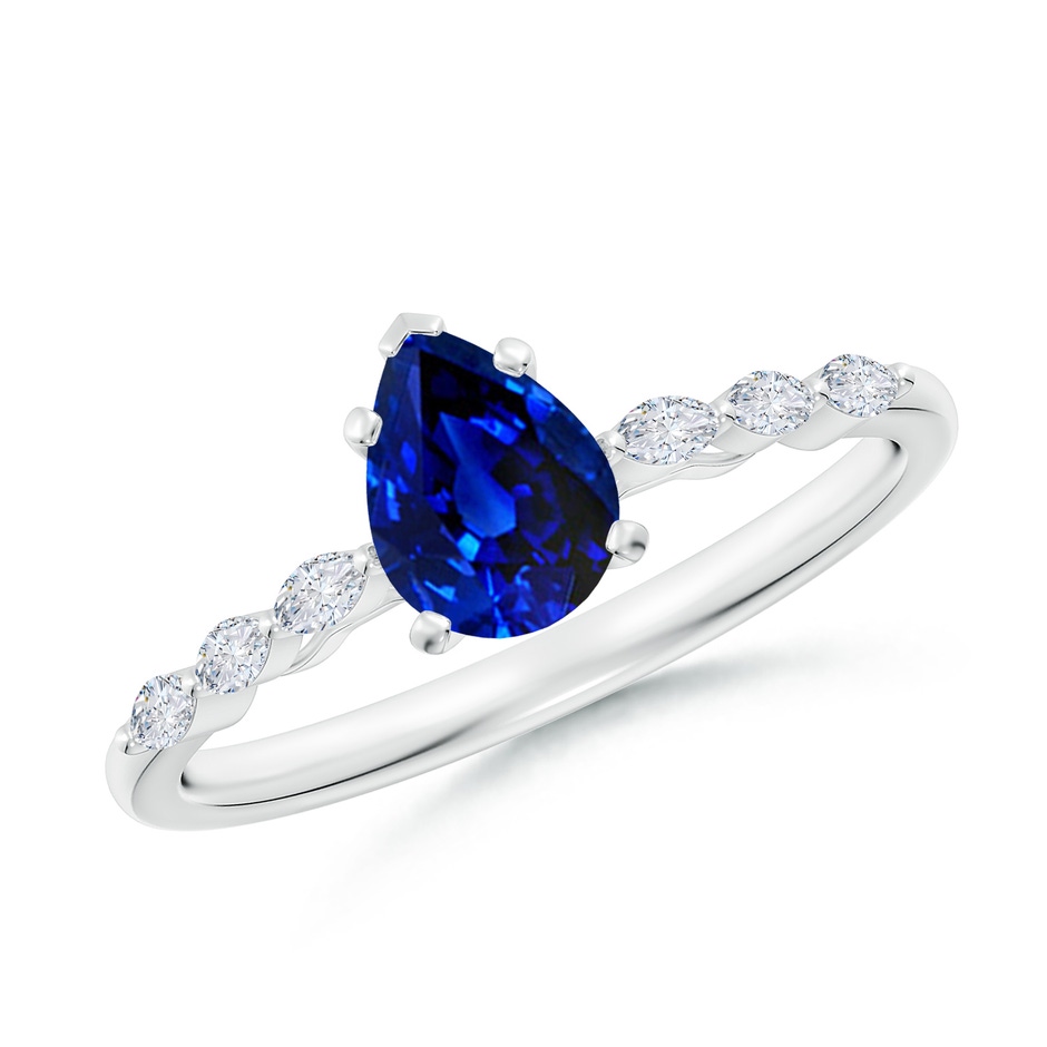 7x5mm AAAA Pear Blue Sapphire Engagement Ring with Marquise Diamonds in White Gold 