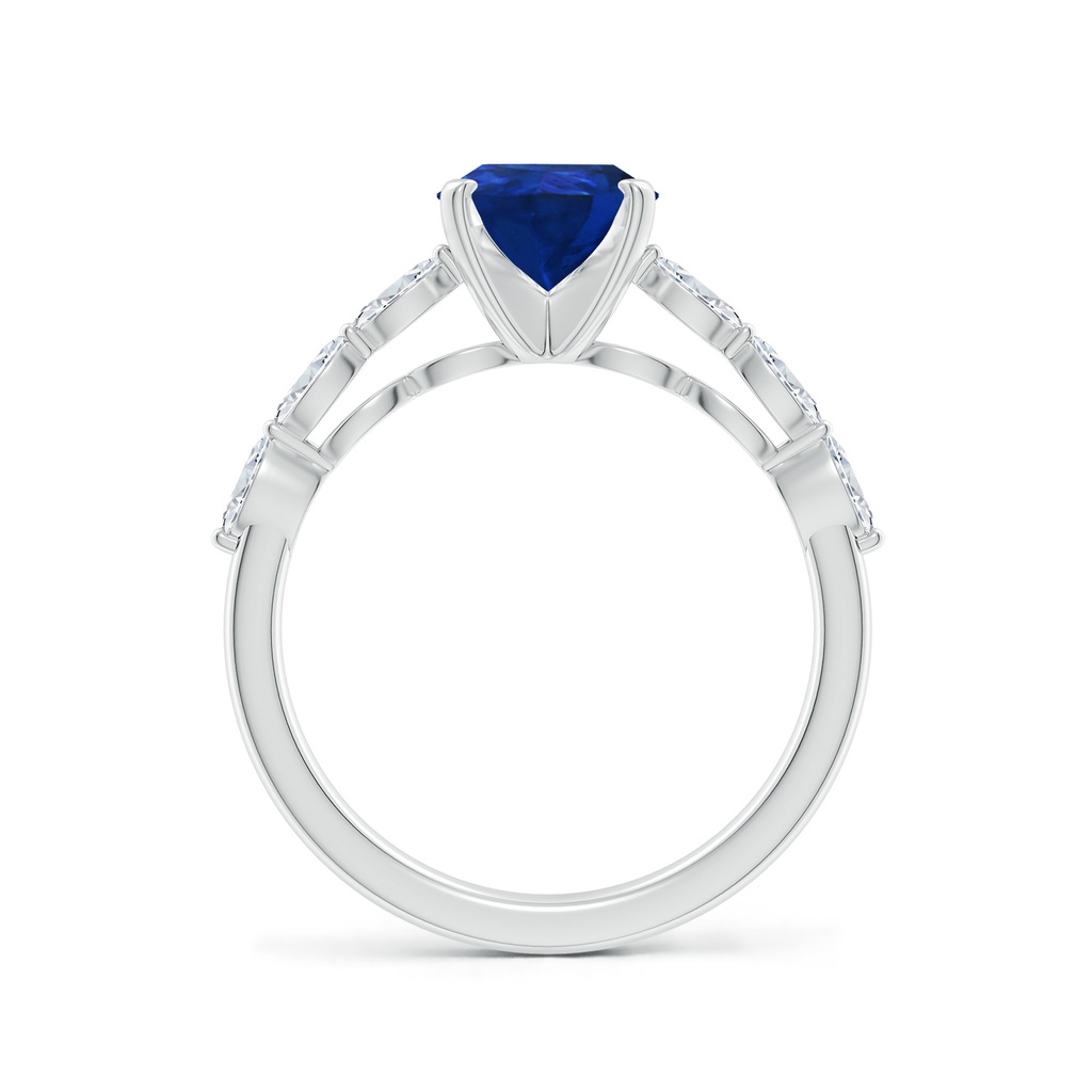 9x7mm AAA Pear Blue Sapphire Engagement Ring with Marquise Diamonds in White Gold - side 199