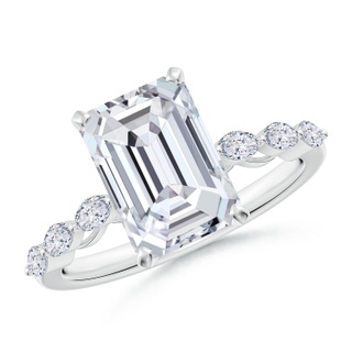 10x7mm HSI2 Emerald-Cut Diamond Engagement Ring with Marquise Accents in P950 Platinum