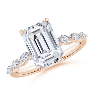 10x7mm HSI2 Emerald-Cut Diamond Engagement Ring with Marquise Accents in Rose Gold