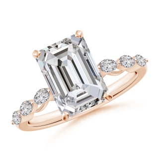 10x7mm IJI1I2 Emerald-Cut Diamond Engagement Ring with Marquise Accents in Rose Gold