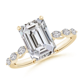 10x7mm IJI1I2 Emerald-Cut Diamond Engagement Ring with Marquise Accents in Yellow Gold