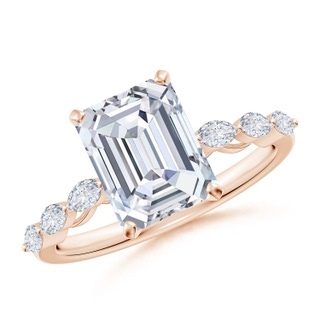 8.5x6.5mm GVS2 Emerald-Cut Diamond Engagement Ring with Marquise Accents in Rose Gold