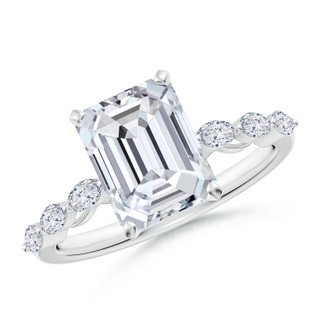 8.5x6.5mm HSI2 Emerald-Cut Diamond Engagement Ring with Marquise Accents in P950 Platinum