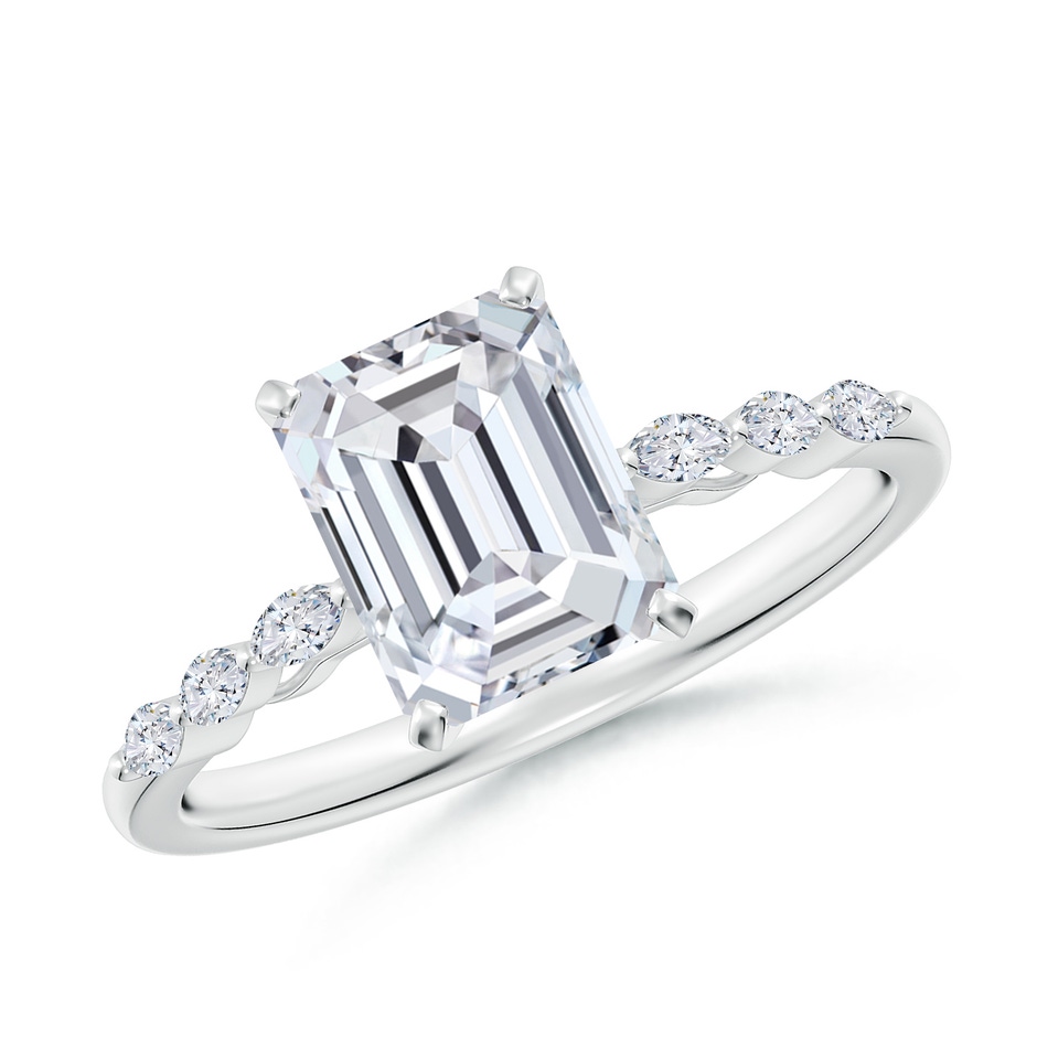 8x6mm HSI2 Emerald-Cut Diamond Engagement Ring with Marquise Accents in White Gold 