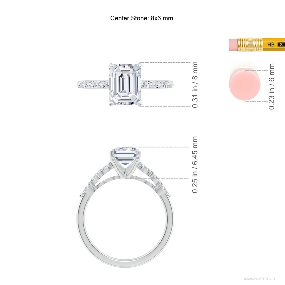 8x6mm HSI2 Emerald-Cut Diamond Engagement Ring with Marquise Accents in White Gold ruler