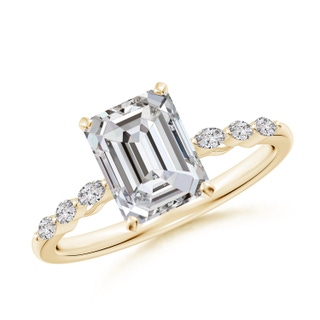 8x6mm IJI1I2 Emerald-Cut Diamond Engagement Ring with Marquise Accents in 18K Yellow Gold