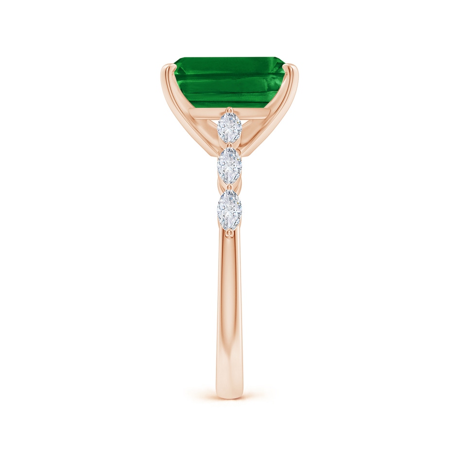 10x8mm AAAA Emerald-Cut Emerald Engagement Ring with Marquise Diamonds in 18K Rose Gold side 299