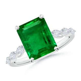 10x8mm AAAA Emerald-Cut Emerald Engagement Ring with Marquise Diamonds in P950 Platinum