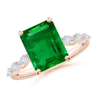 10x8mm AAAA Emerald-Cut Emerald Engagement Ring with Marquise Diamonds in Rose Gold