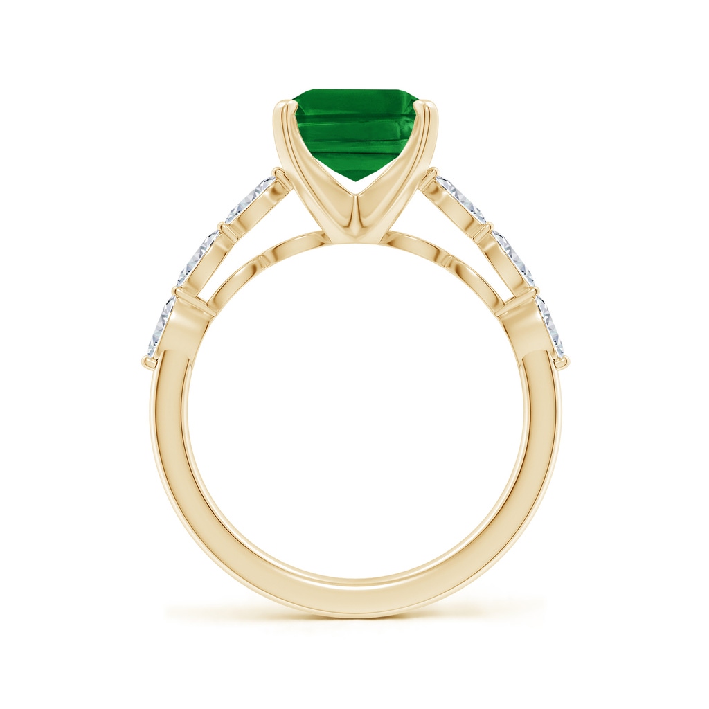 10x8mm AAAA Emerald-Cut Emerald Engagement Ring with Marquise Diamonds in Yellow Gold - side 199