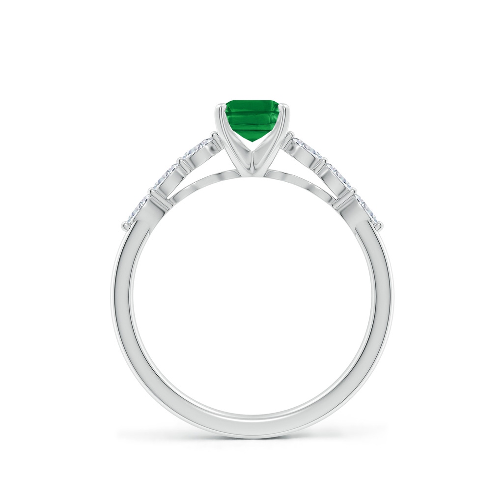 7x5mm AAA Emerald-Cut Emerald Engagement Ring with Marquise Diamonds in White Gold - side 199