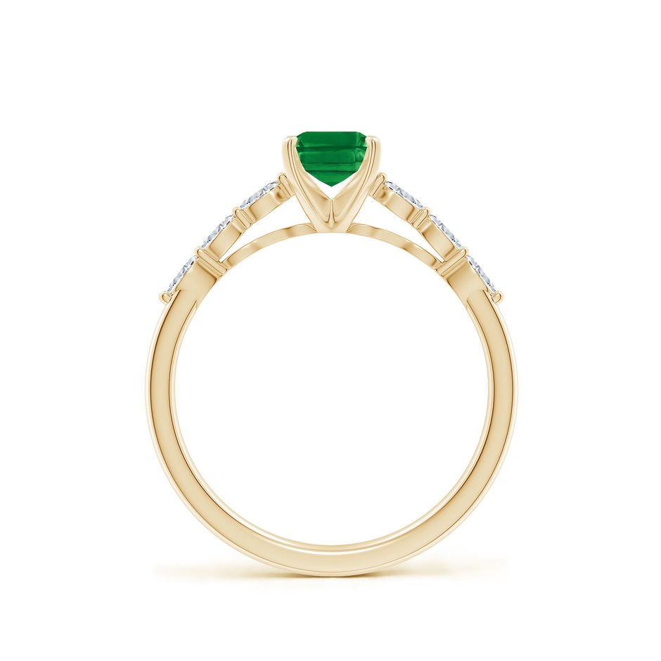 7x5mm AAA Emerald-Cut Emerald Engagement Ring with Marquise Diamonds in Yellow Gold side 199