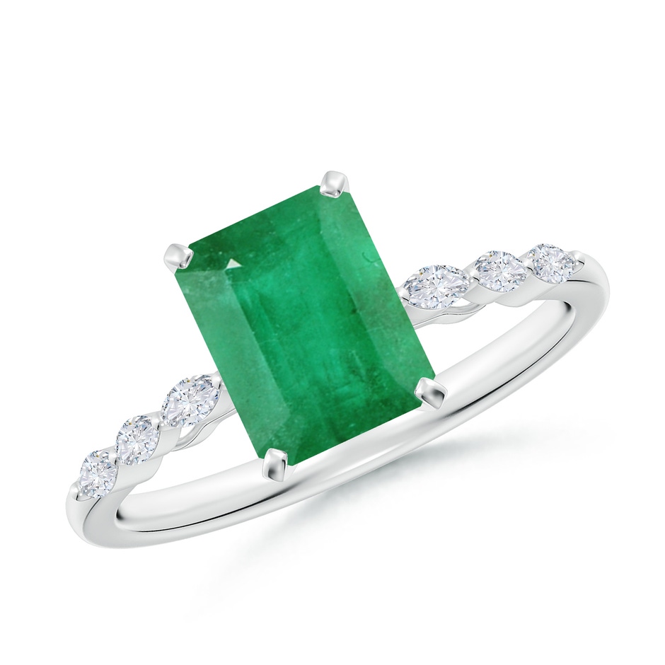 8x6mm A Emerald-Cut Emerald Engagement Ring with Marquise Diamonds in P950 Platinum 