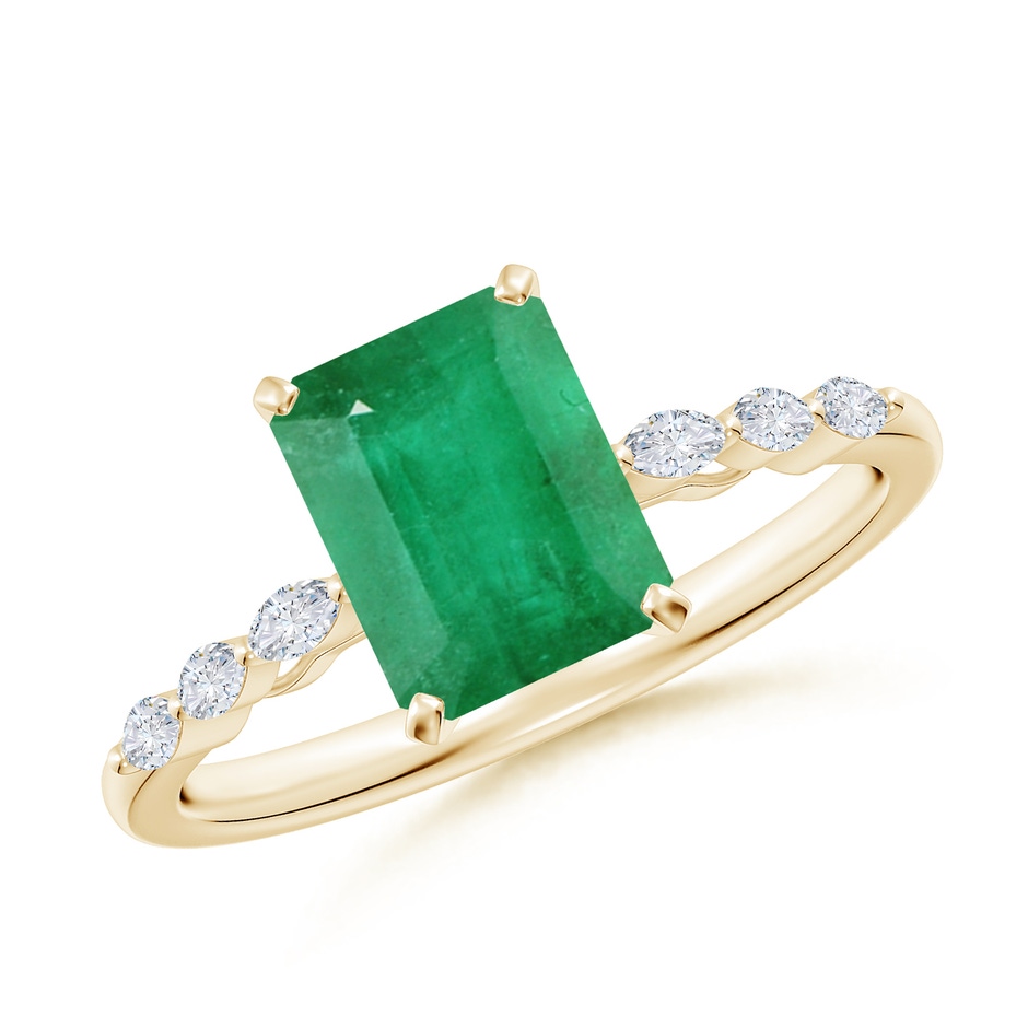 8x6mm A Emerald-Cut Emerald Engagement Ring with Marquise Diamonds in Yellow Gold 