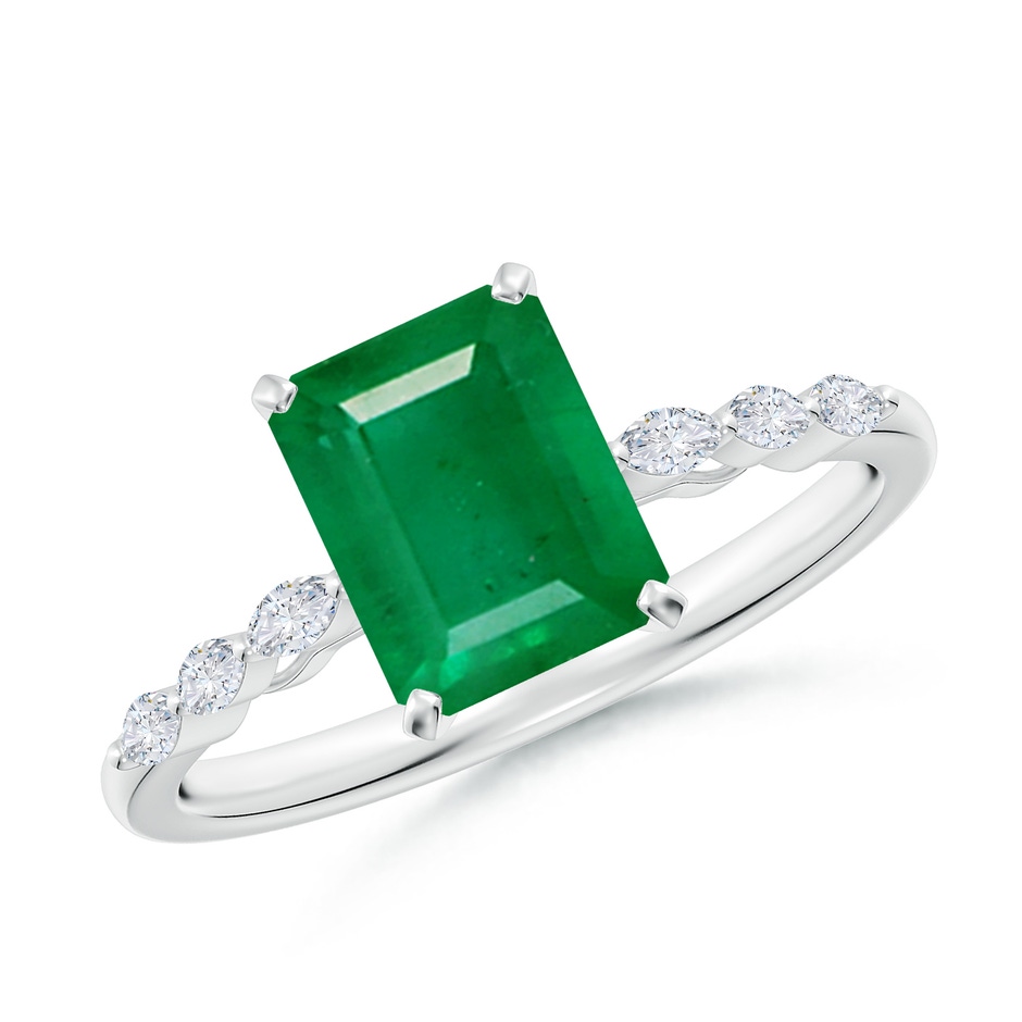 8x6mm AA Emerald-Cut Emerald Engagement Ring with Marquise Diamonds in White Gold 