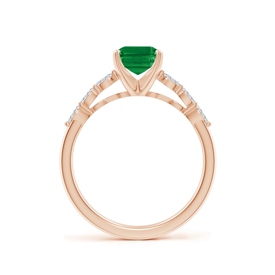 8x6mm AAA Emerald-Cut Emerald Engagement Ring with Marquise Diamonds in Rose Gold side 199