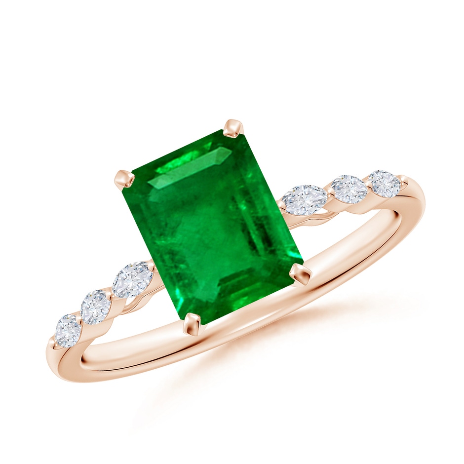 8x6mm AAAA Emerald-Cut Emerald Engagement Ring with Marquise Diamonds in Rose Gold 