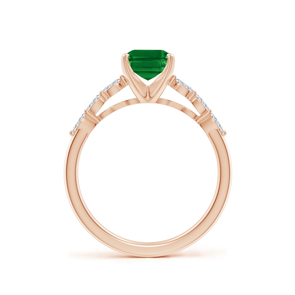 8x6mm AAAA Emerald-Cut Emerald Engagement Ring with Marquise Diamonds in Rose Gold side 199