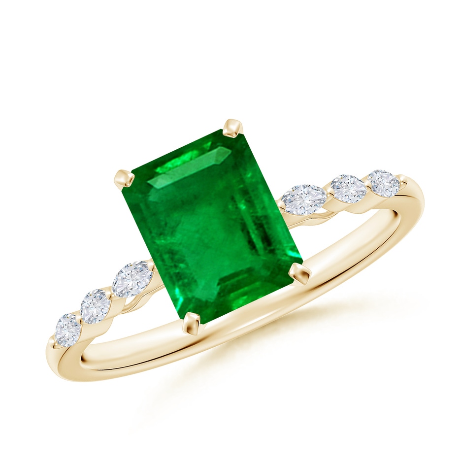 8x6mm AAAA Emerald-Cut Emerald Engagement Ring with Marquise Diamonds in Yellow Gold 