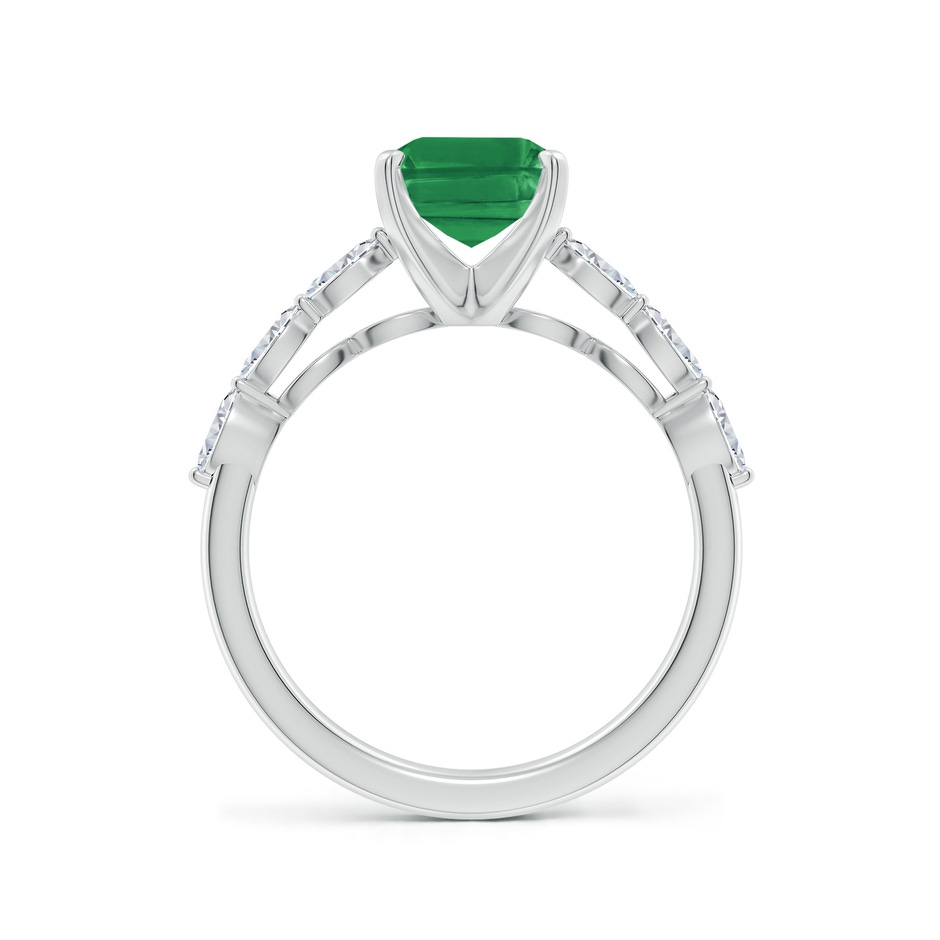9x7mm AA Emerald-Cut Emerald Engagement Ring with Marquise Diamonds in White Gold side 199