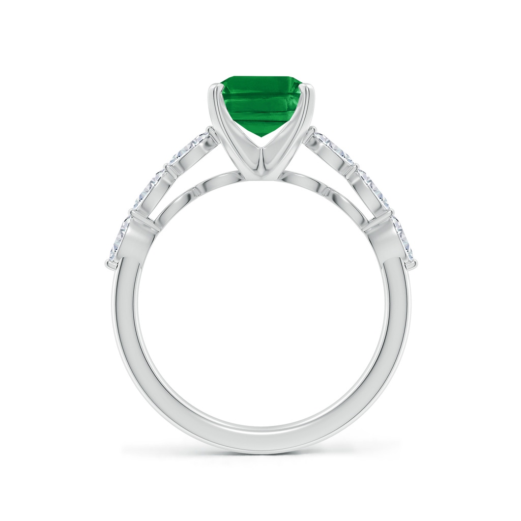 9x7mm AAA Emerald-Cut Emerald Engagement Ring with Marquise Diamonds in White Gold - side 199