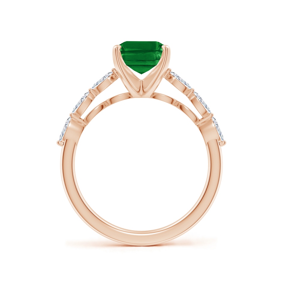9x7mm AAAA Emerald-Cut Emerald Engagement Ring with Marquise Diamonds in Rose Gold side 199
