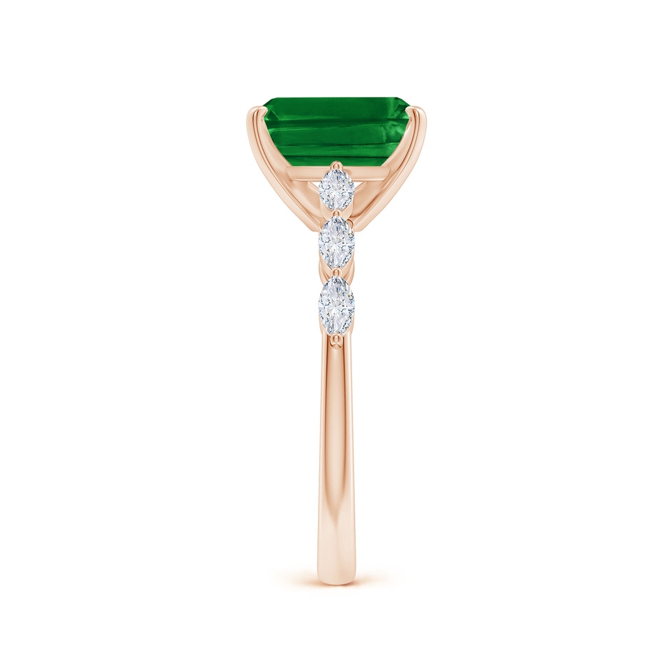 9x7mm AAAA Emerald-Cut Emerald Engagement Ring with Marquise Diamonds in Rose Gold side 299