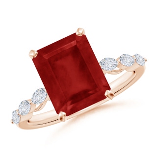 10x8mm AA Emerald-Cut Ruby Engagement Ring with Marquise Diamonds in 18K Rose Gold