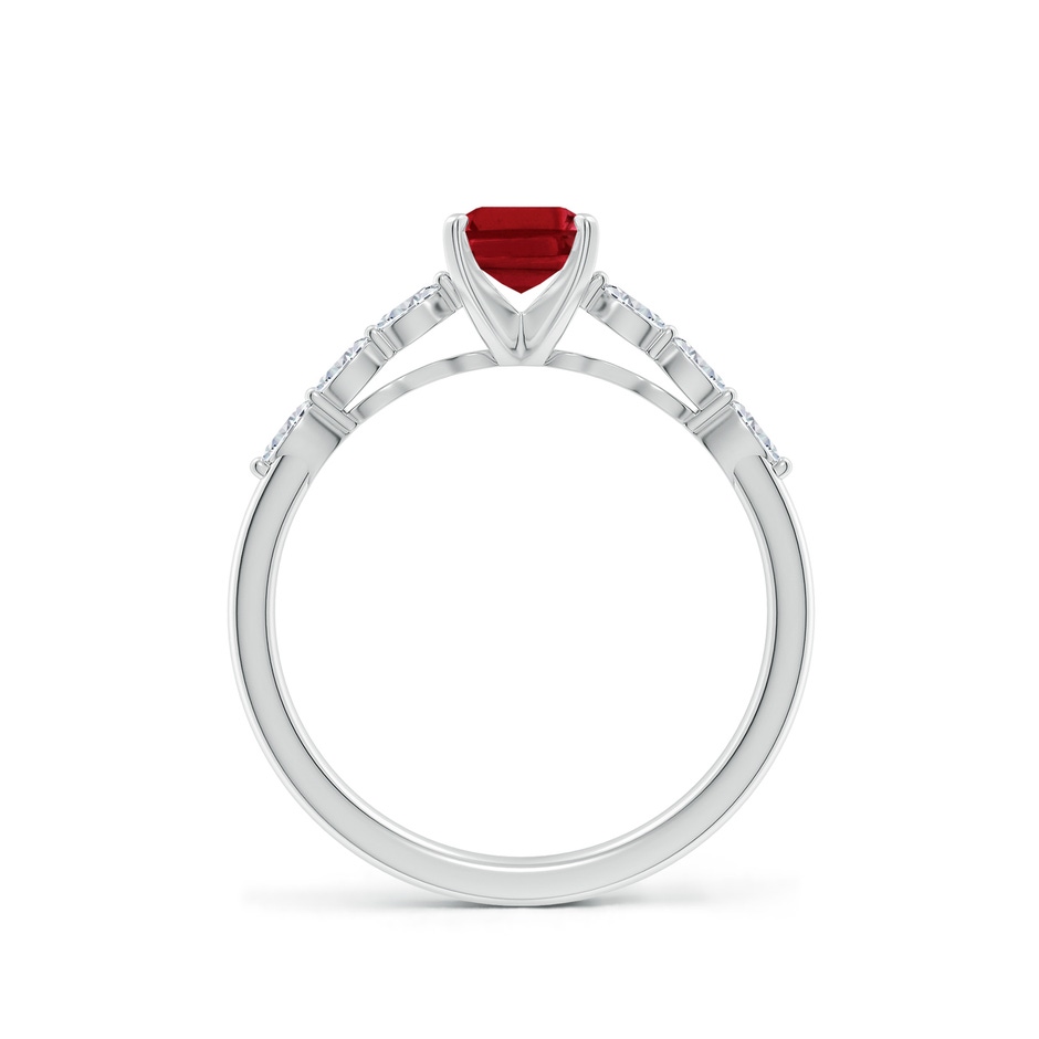 7x5mm AAA Emerald-Cut Ruby Engagement Ring with Marquise Diamonds in 18K White Gold side 199