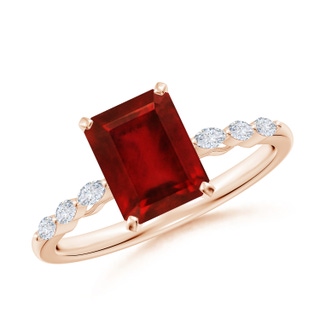 8x6mm AAAA Emerald-Cut Ruby Engagement Ring with Marquise Diamonds in 10K Rose Gold