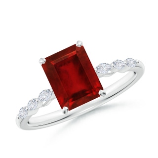 8x6mm AAAA Emerald-Cut Ruby Engagement Ring with Marquise Diamonds in P950 Platinum