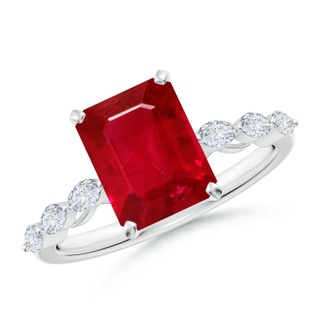 9x7mm AAA Emerald-Cut Ruby Engagement Ring with Marquise Diamonds in P950 Platinum