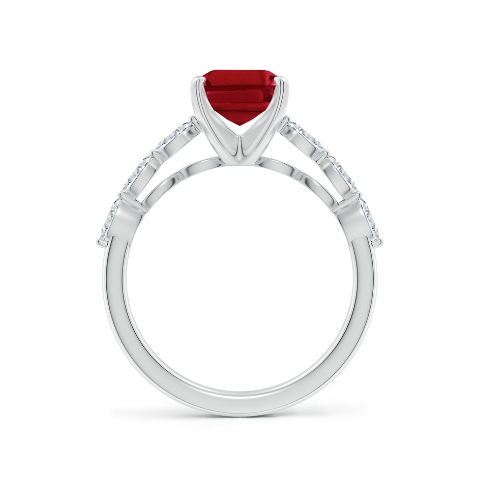 9x7mm AAA Emerald-Cut Ruby Engagement Ring with Marquise Diamonds in White Gold side 199