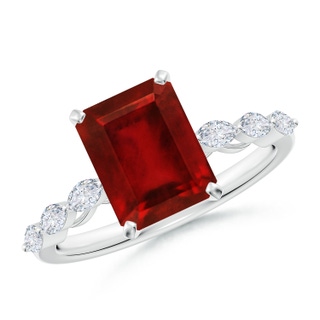 9x7mm AAAA Emerald-Cut Ruby Engagement Ring with Marquise Diamonds in P950 Platinum