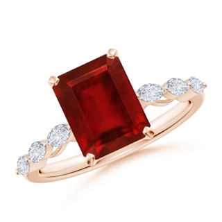 9x7mm AAAA Emerald-Cut Ruby Engagement Ring with Marquise Diamonds in Rose Gold